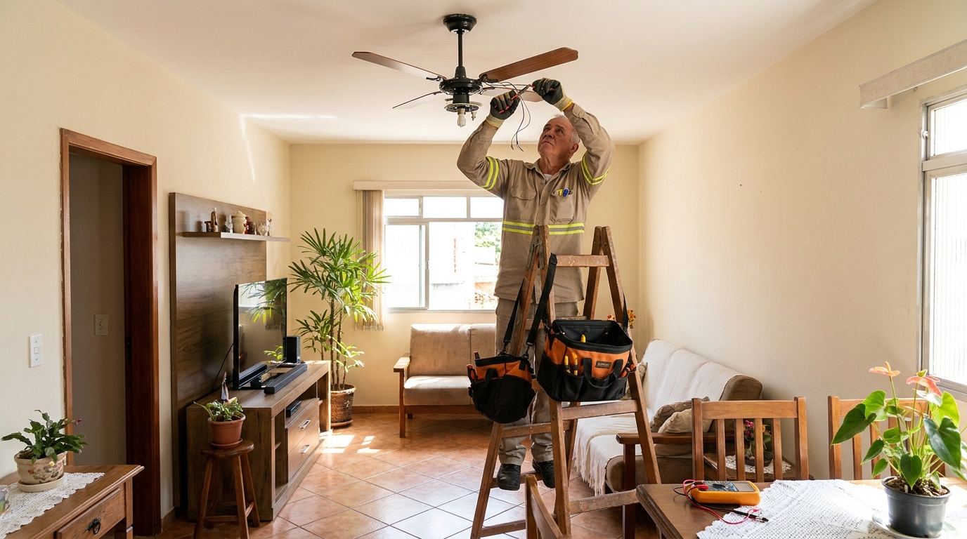 Montagem de ventilador de teto em Ipatinga‑MG